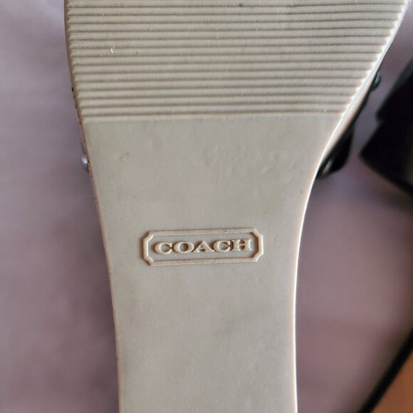 Coach Slip On Black Patent Leather Cork Wedge Sandals Size 7.5 - Picture 2 of 7